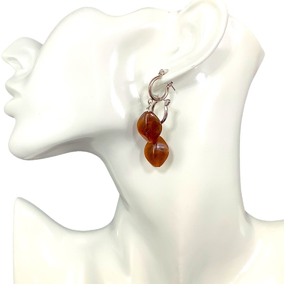Vintage Brown Smoky Quartz Silvertone Dangle Earrings - Picture 1 of 8
